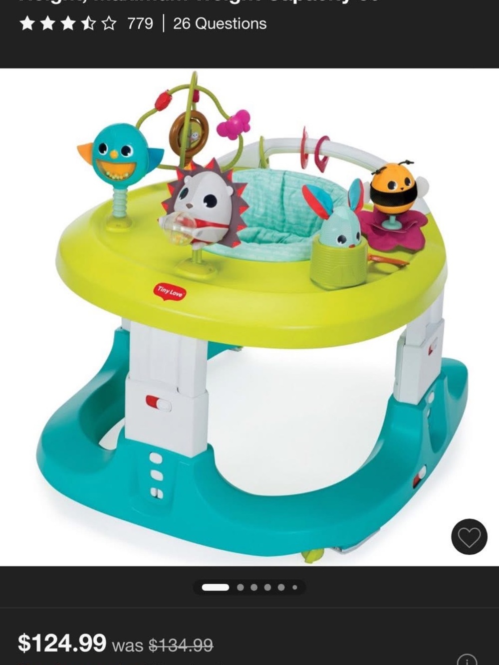 Tiny Love Teal & Lime Activity Center with Interactive Toys